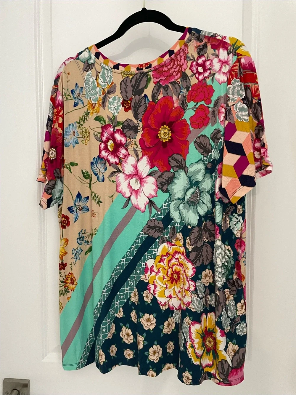 Johnny Was Bamboo Nellie Scarf Favorite Short Sleeve Top Size XXL Floral Artsy 3 - Picture 6 of 7